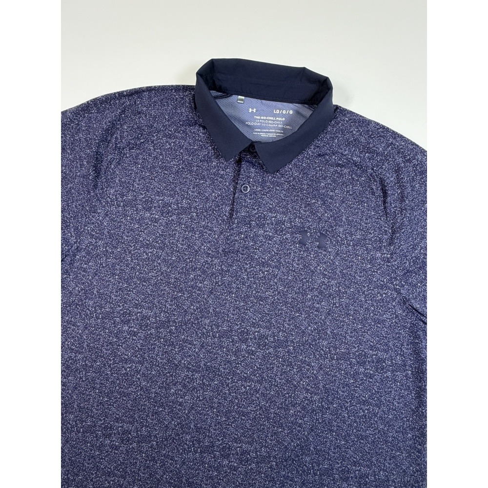 Under Armour UA Iso-Chill Heather Golf Polo Blue Short Sleeve Sz L 1377294